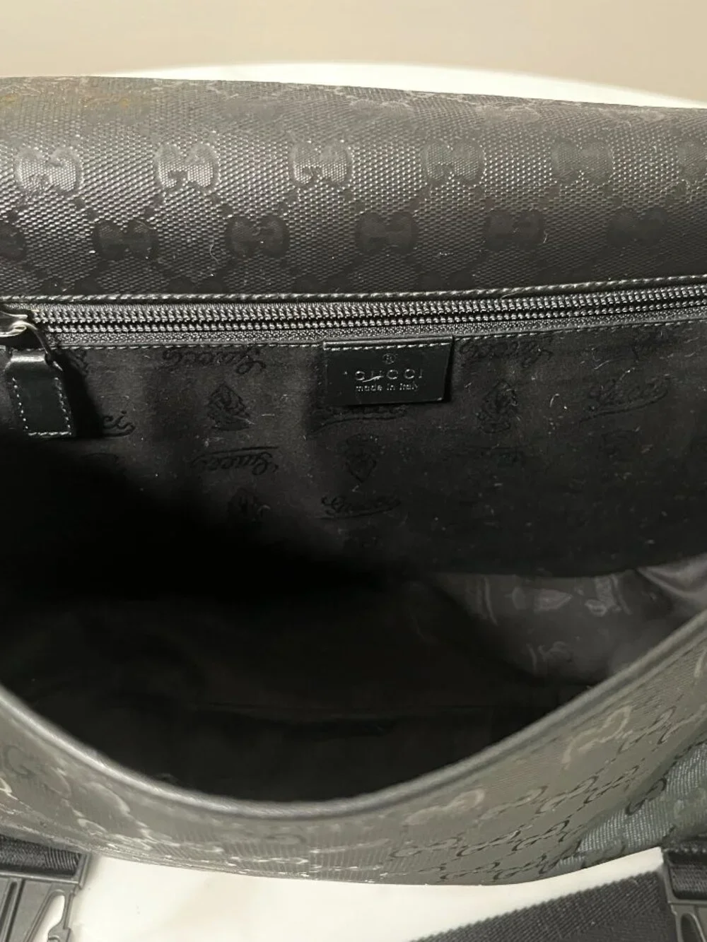 Gucci GG Imprime Monogram Double Buckle Flap Messenger Bag